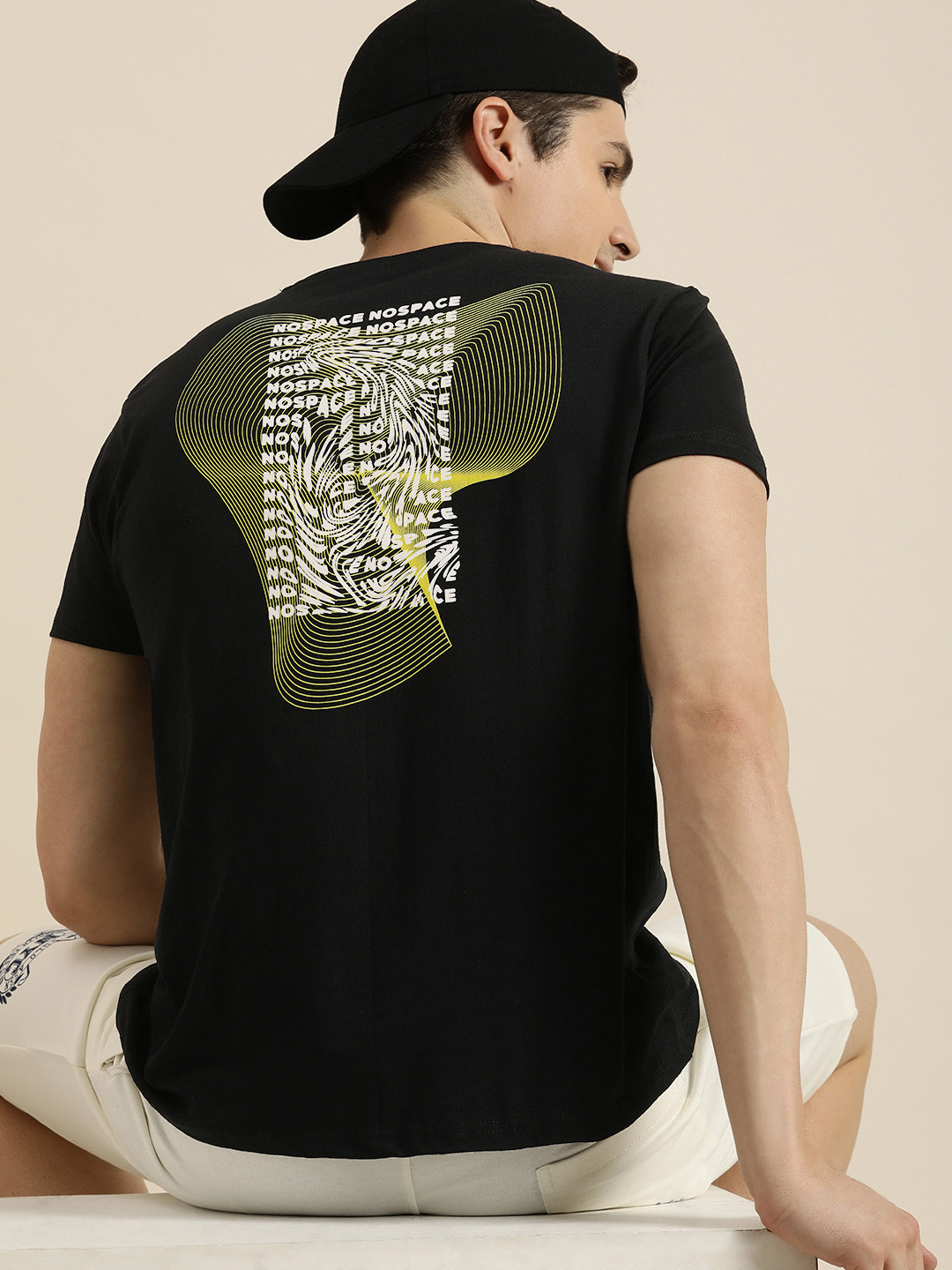 

HERE&NOW Printed Pure Cotton T-shirt, Black