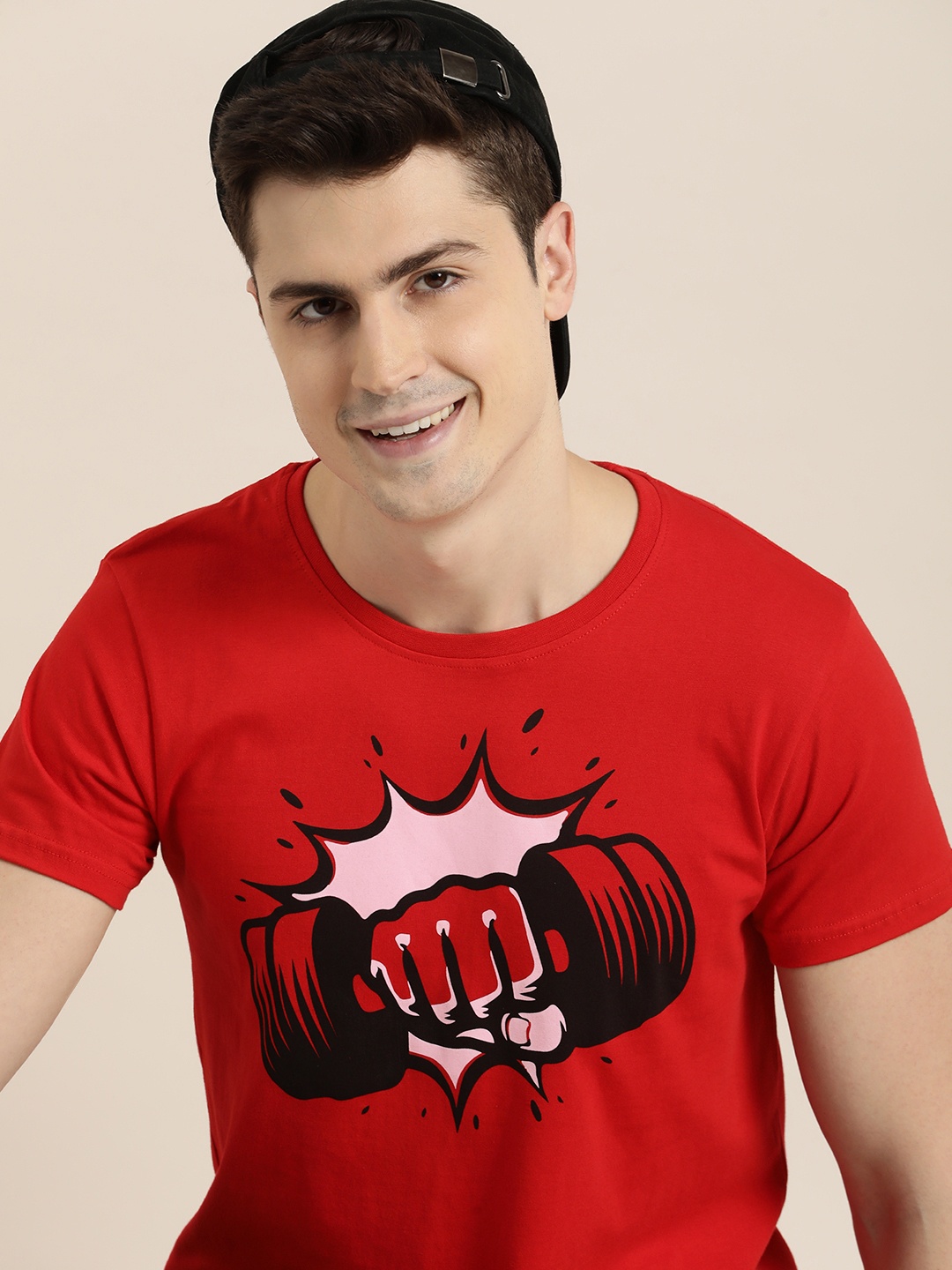 

HERE&NOW Printed Pure Cotton T-shirt, Red