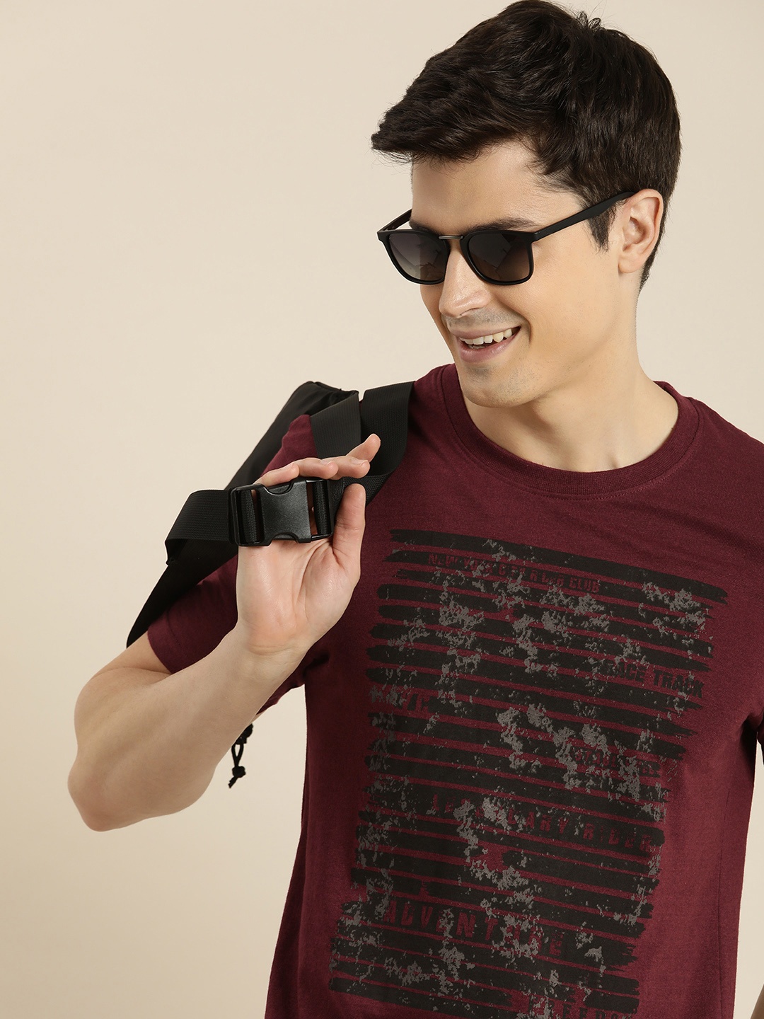 

HERE&NOW Typography Print & Striped Knitted T-shirt, Maroon