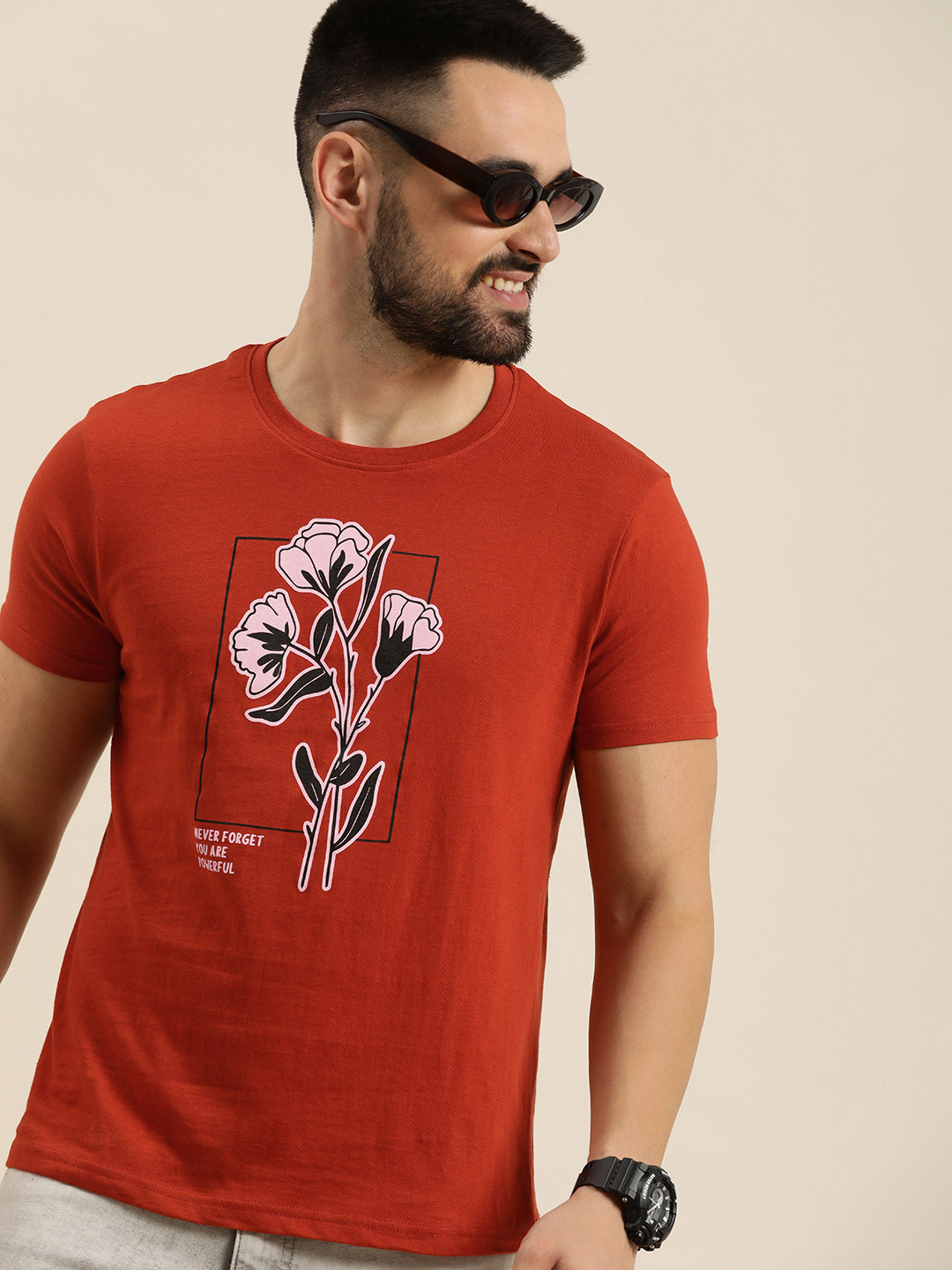 

HERE&NOW Graphic Printed Pure Cotton T-shirt, Rust