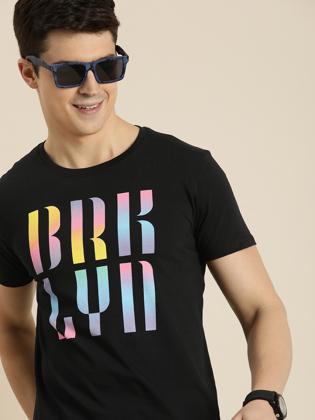 

HERE&NOW Typography Printed Pure Cotton T-shirt, Black