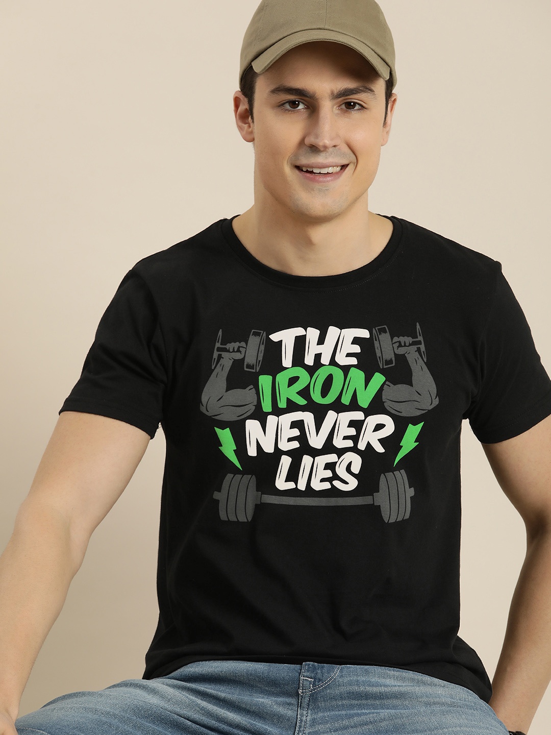 

HERE&NOW Typography Printed Pure Cotton T-shirt, Black
