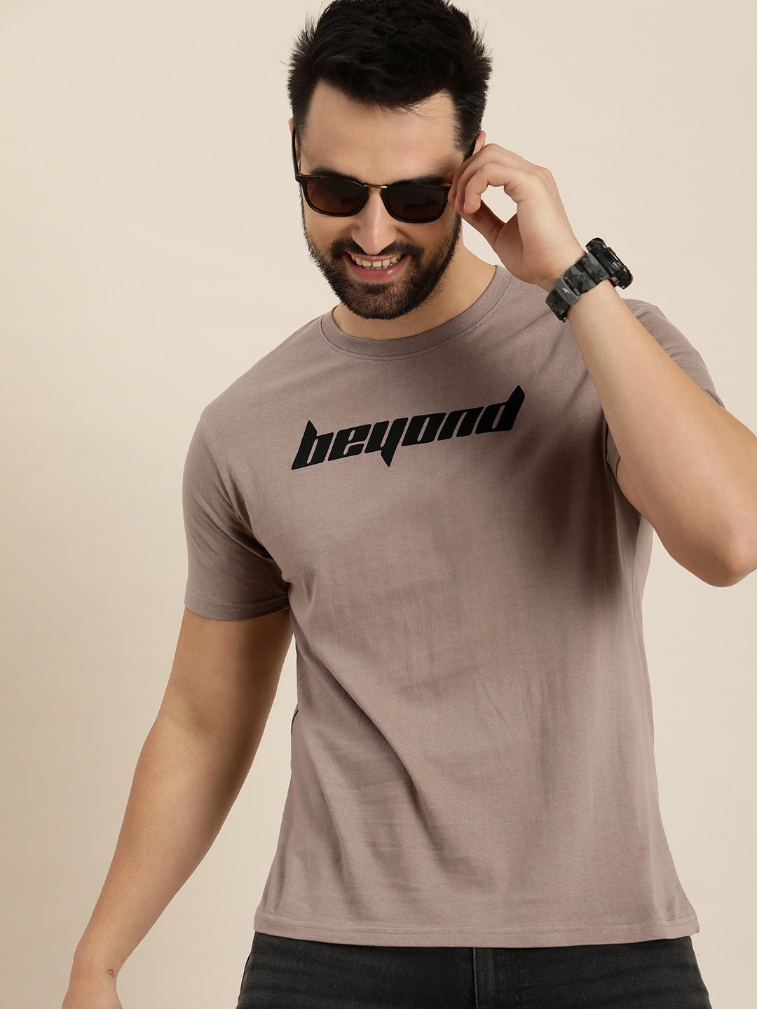 

HERE&NOW Typography Printed Pure Cotton T-shirt, Mauve