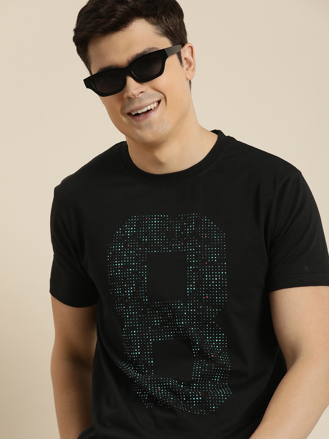 

HERE&NOW Numeric Print Knitted T-shirt, Black