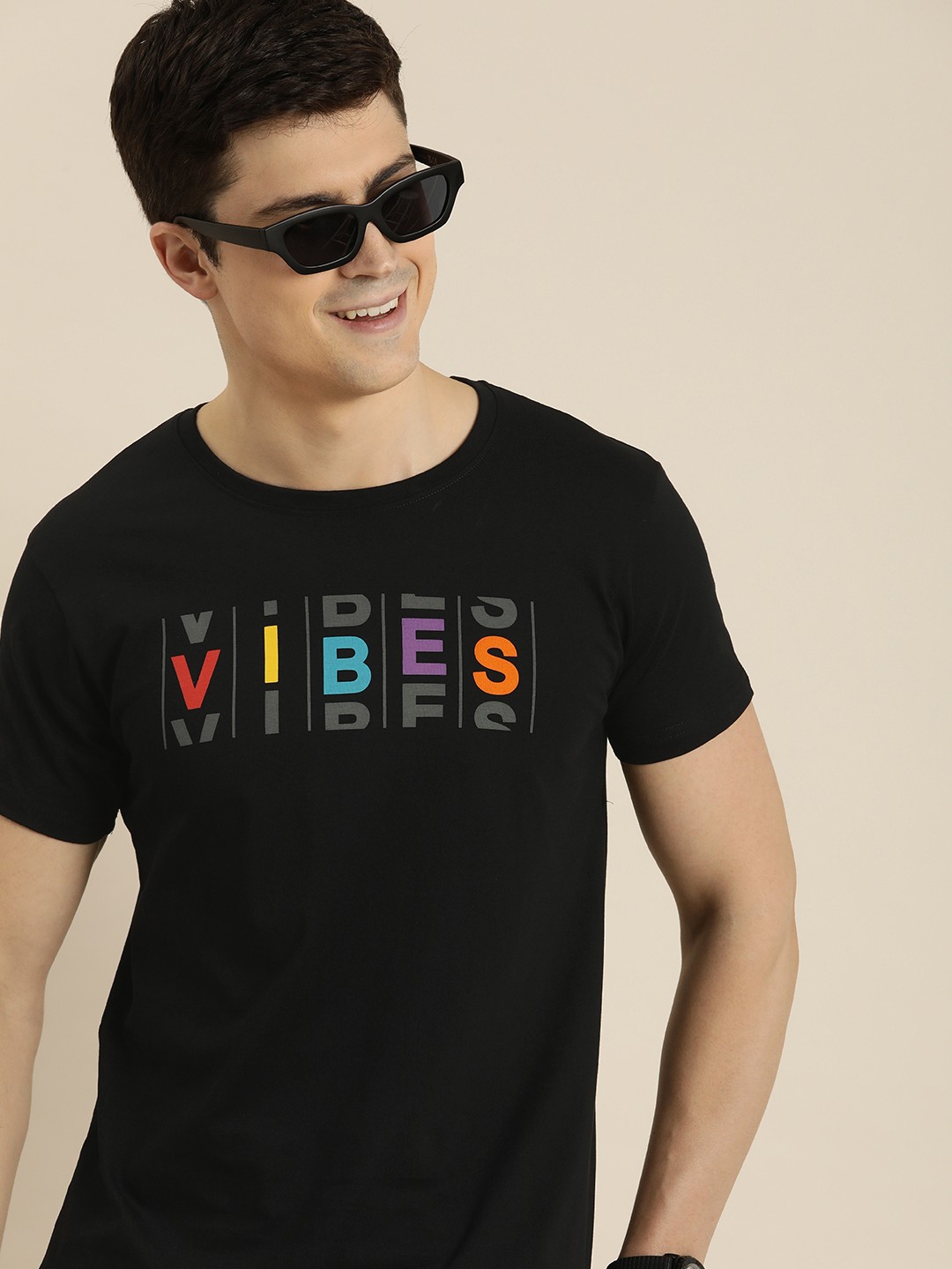 

HERE&NOW Typography Printed Pure Cotton T-shirt, Black