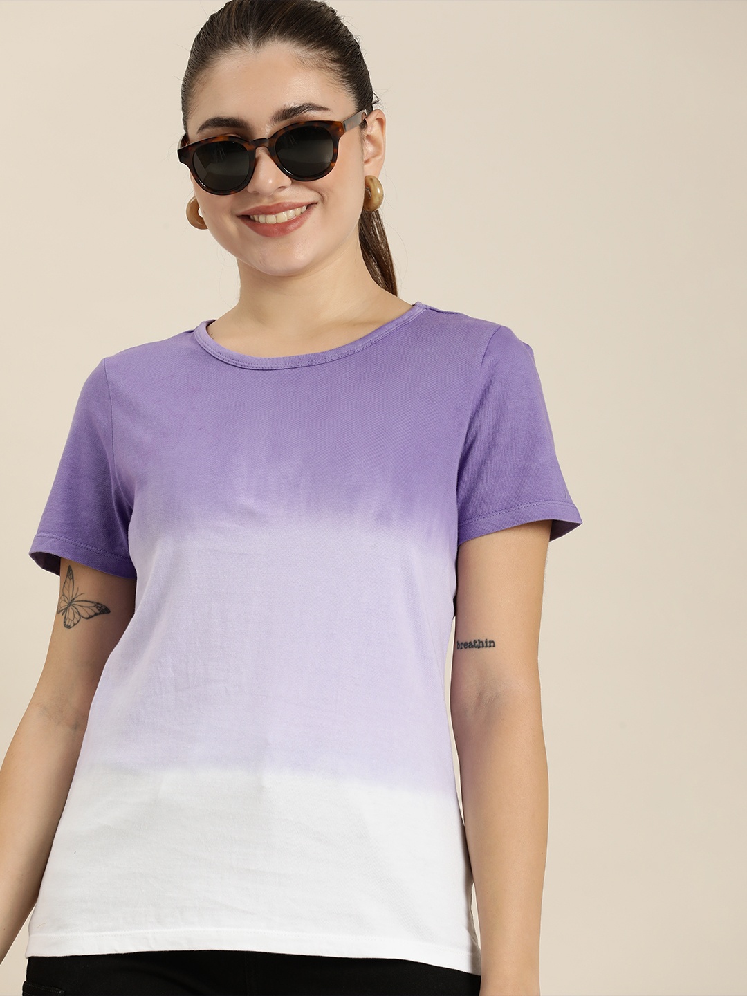 

HERE&NOW Pure Cotton Ombre effect T-shirt, Violet