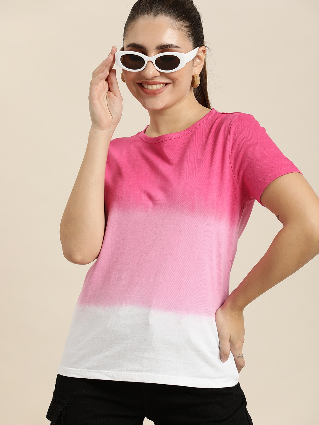 

HERE&NOW Pure Cotton Ombre effect T-shirt, Pink