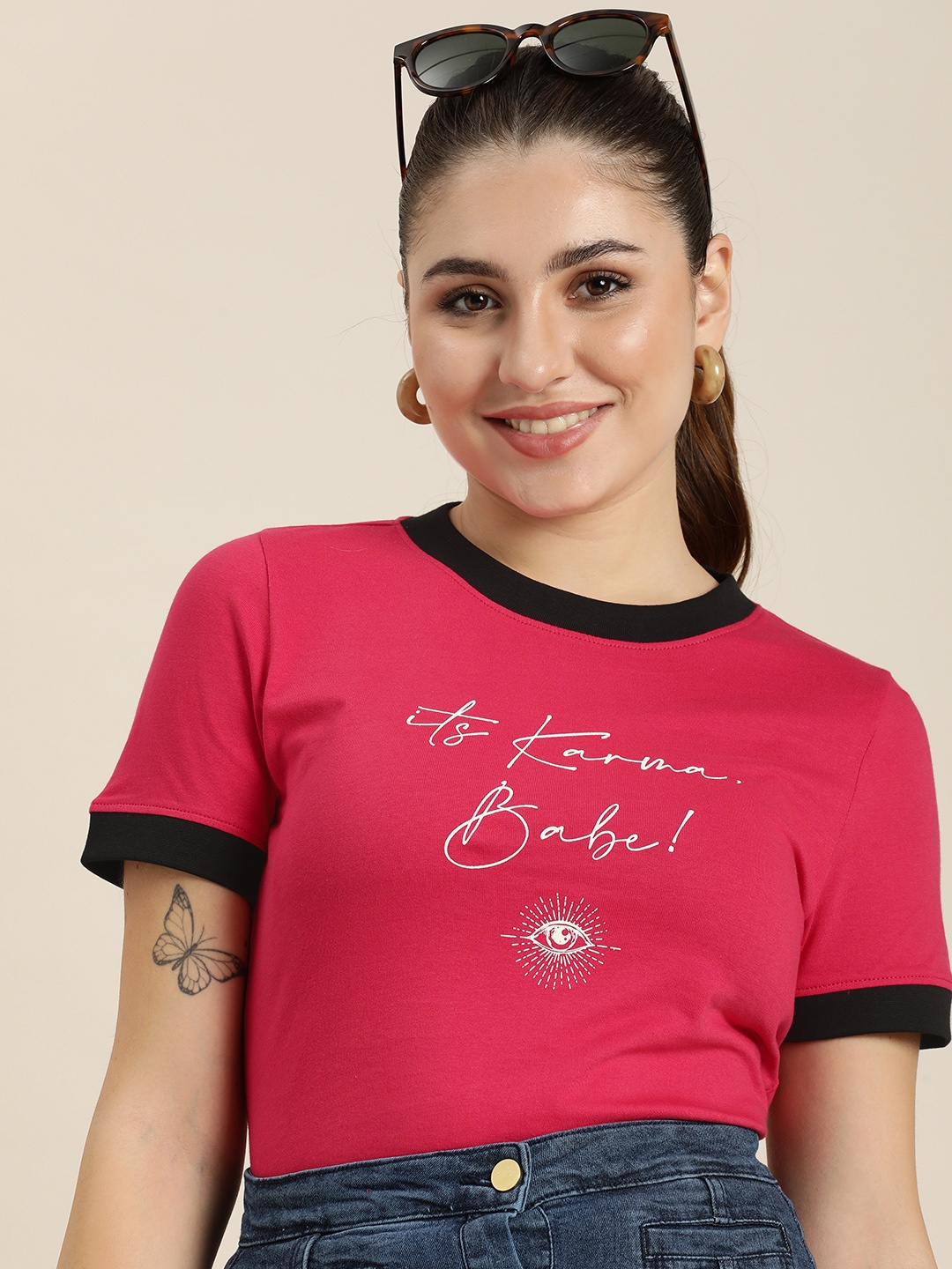 

HERE&NOW Typography Printed Pure Cotton T-shirt, Red