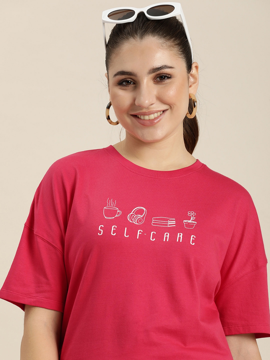 

HERE&NOW Typography Printed Pure Cotton T-shirt, Magenta