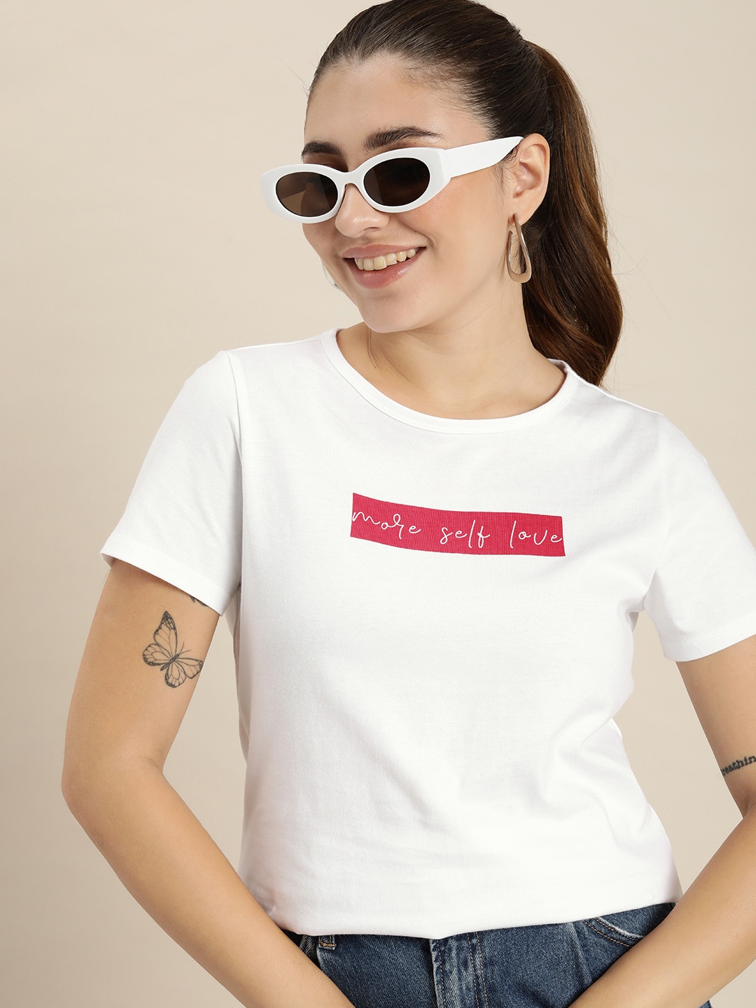 

HERE&NOW Typography Printed Pure Cotton T-shirt, White