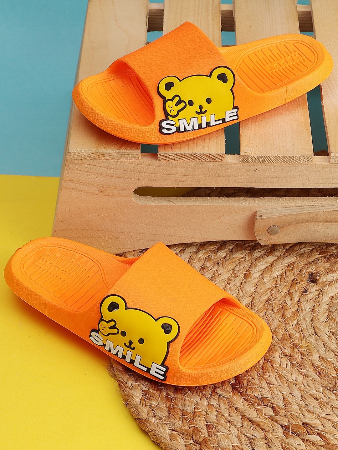 

PASSION PETALS Kids Bear Smile Embossed Sliders, Orange