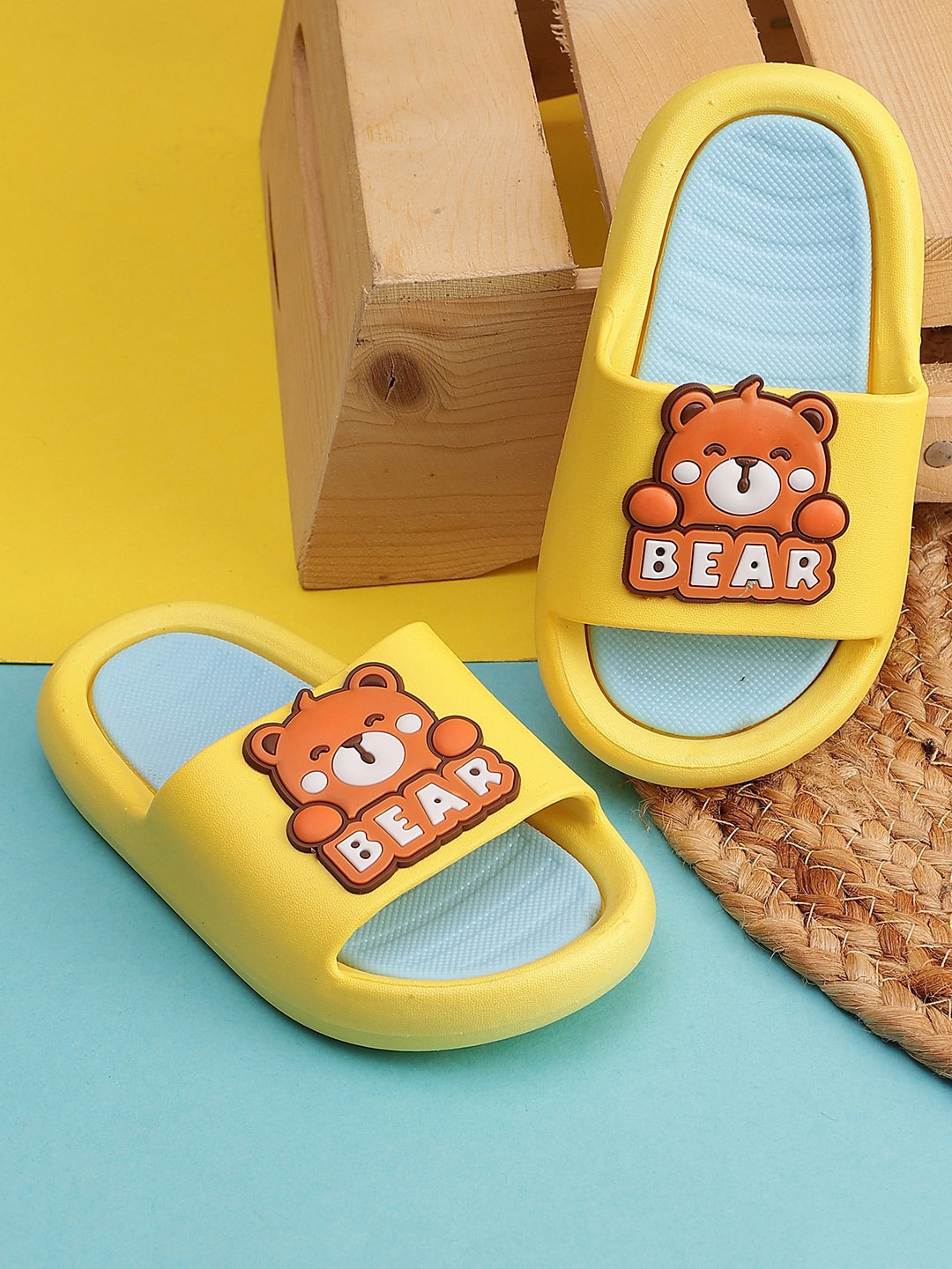 

PASSION PETALS Kids Bear Embossed Sliders, Yellow