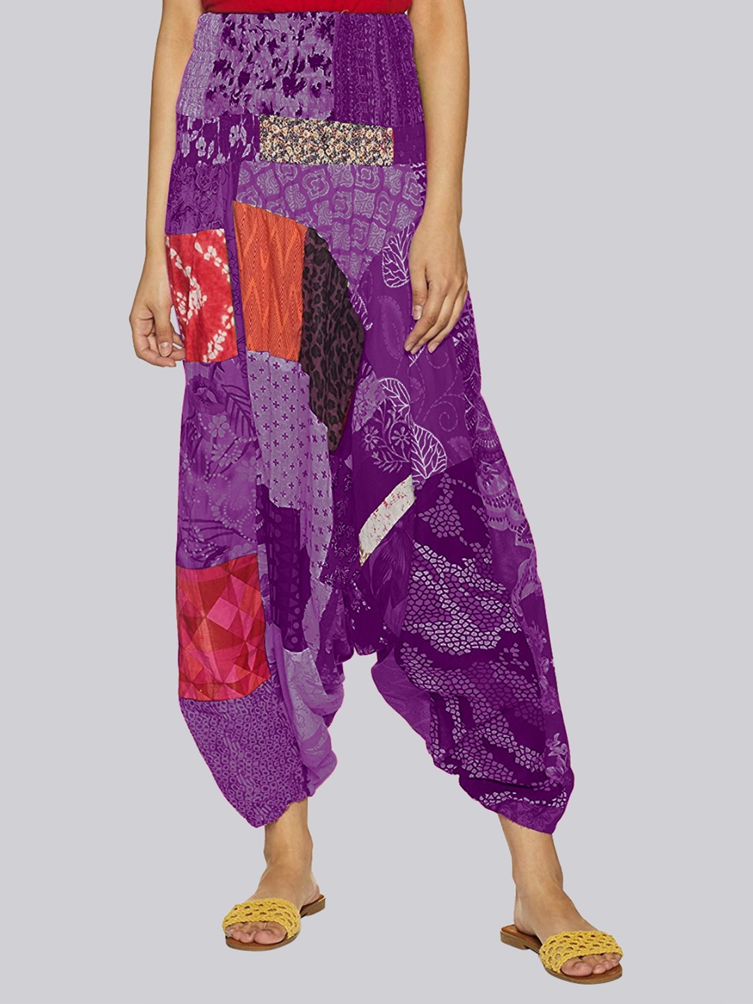 

Fressia Fabrics Women Printed Pure Cotton Loose-Fit Harem Pant, Purple