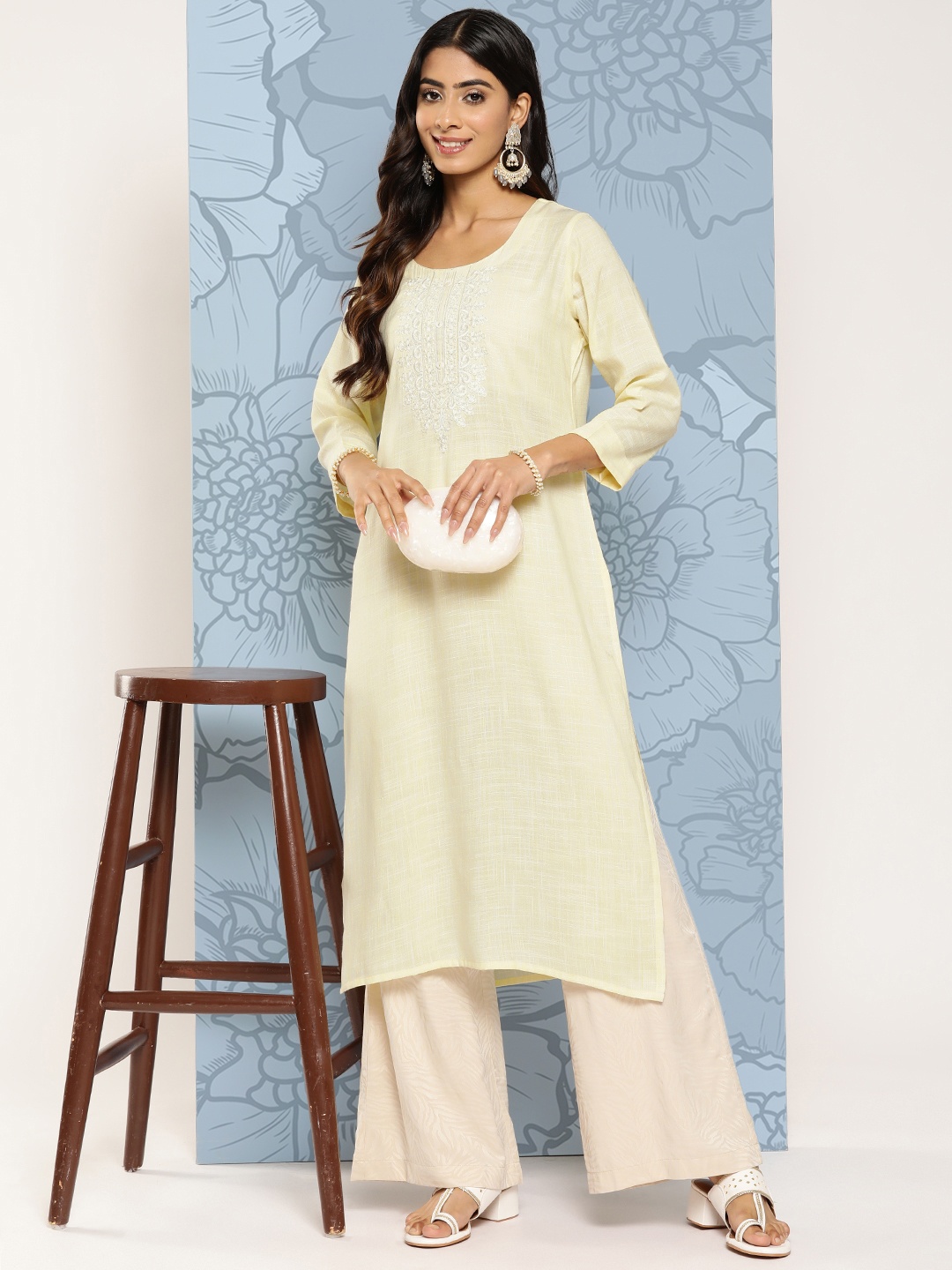 

ZOLA Floral Embroidered Kurta, Yellow