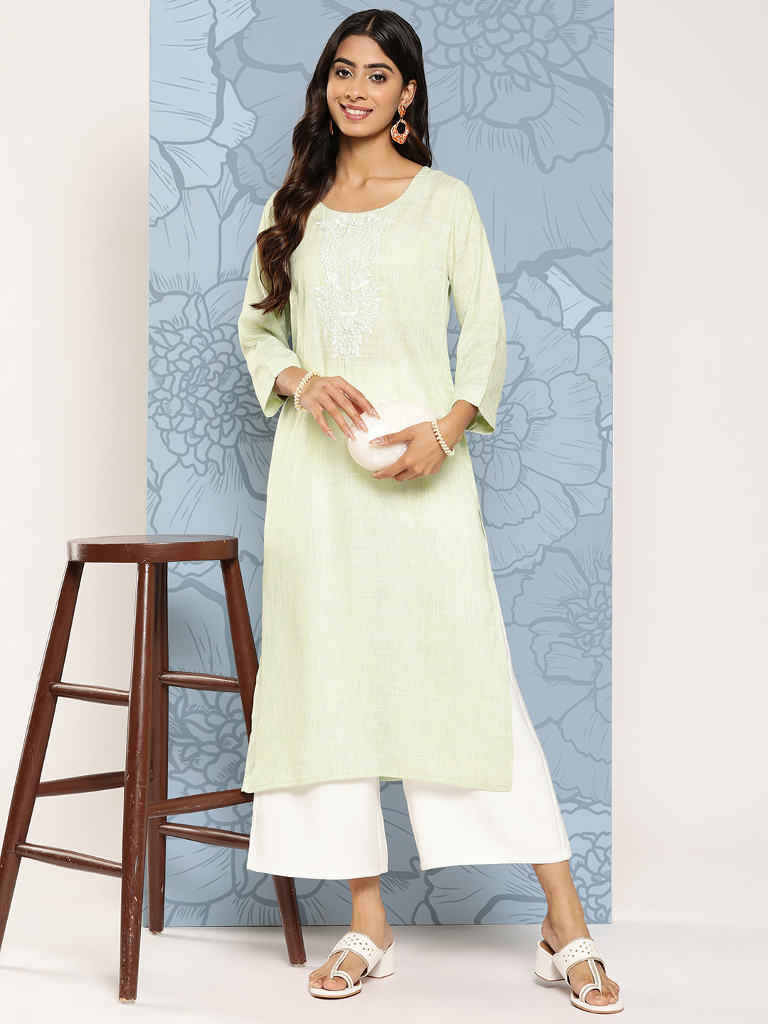 

ZOLA Floral Embroidered Kurta, Green