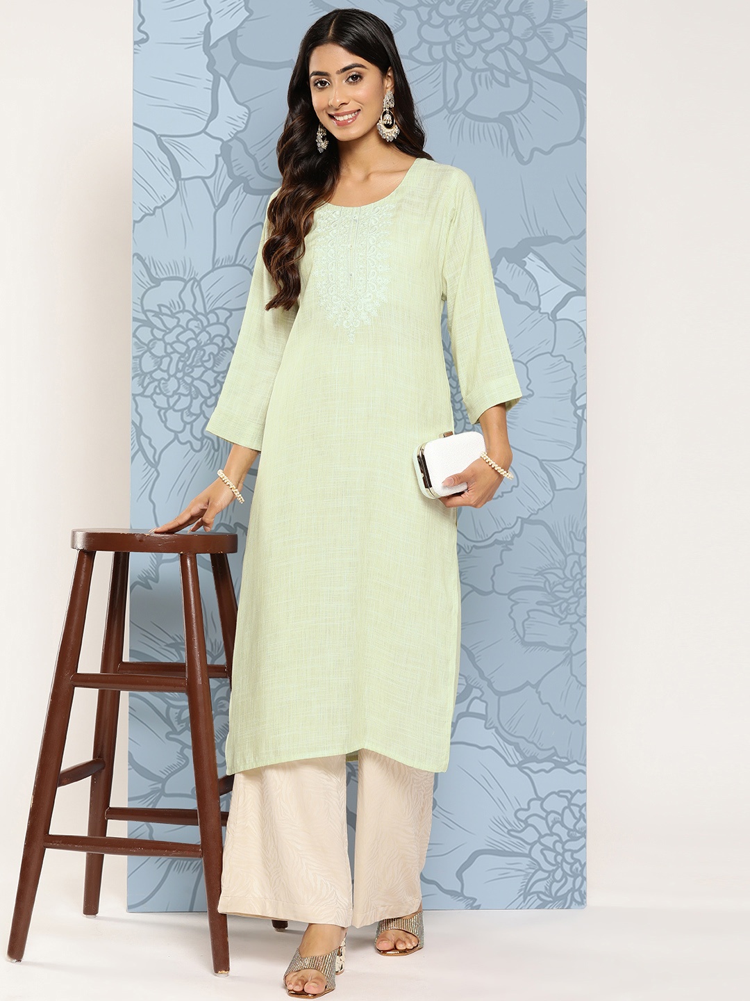 

ZOLA Floral Embroidered Kurta, Green