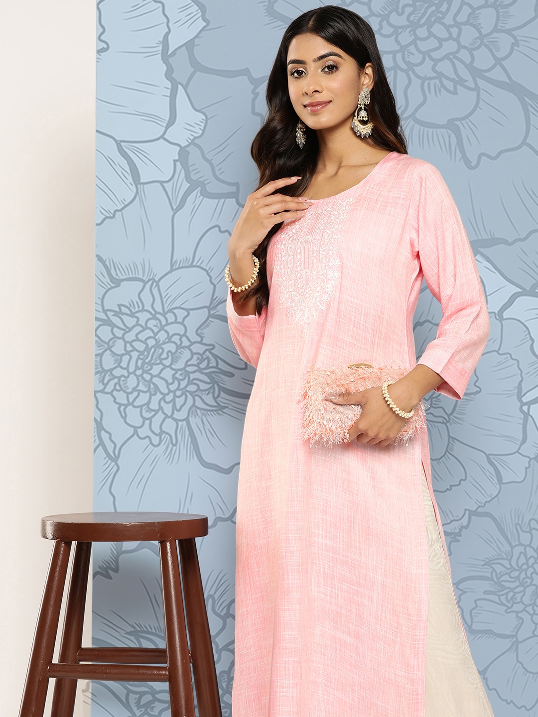 

ZOLA Floral Embroidered Kurta, Pink