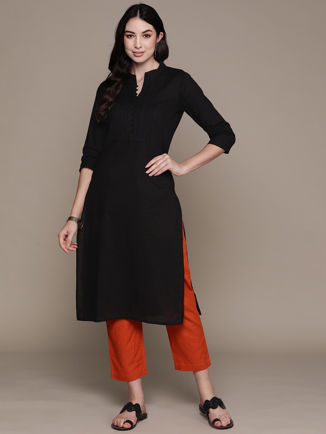 

Anubhutee Women Yoke Design Cotton Kurta, Black