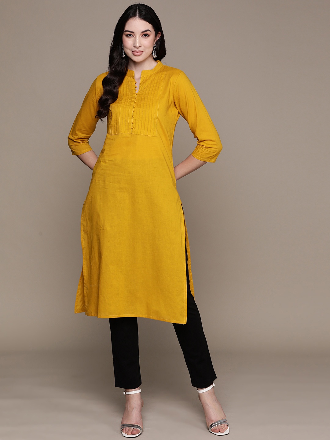 

Anubhutee Women Yoke Design Cotton Kurta, Mustard