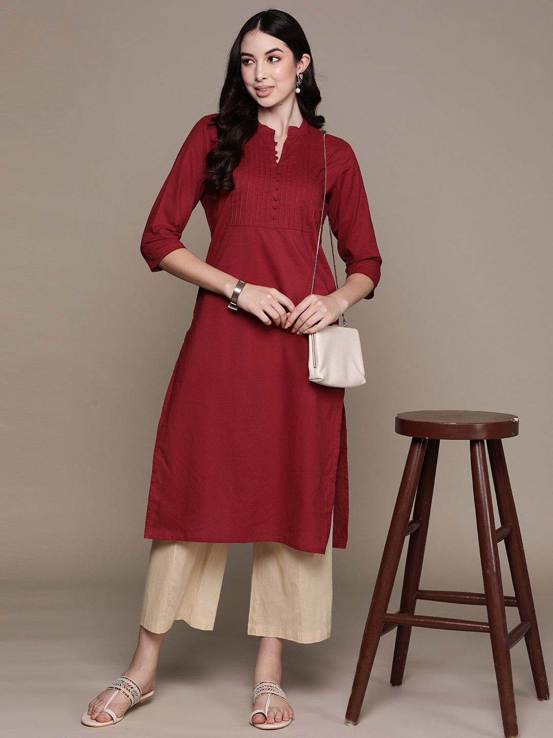 

Anubhutee Women Yoke Design Cotton Kurta, Maroon