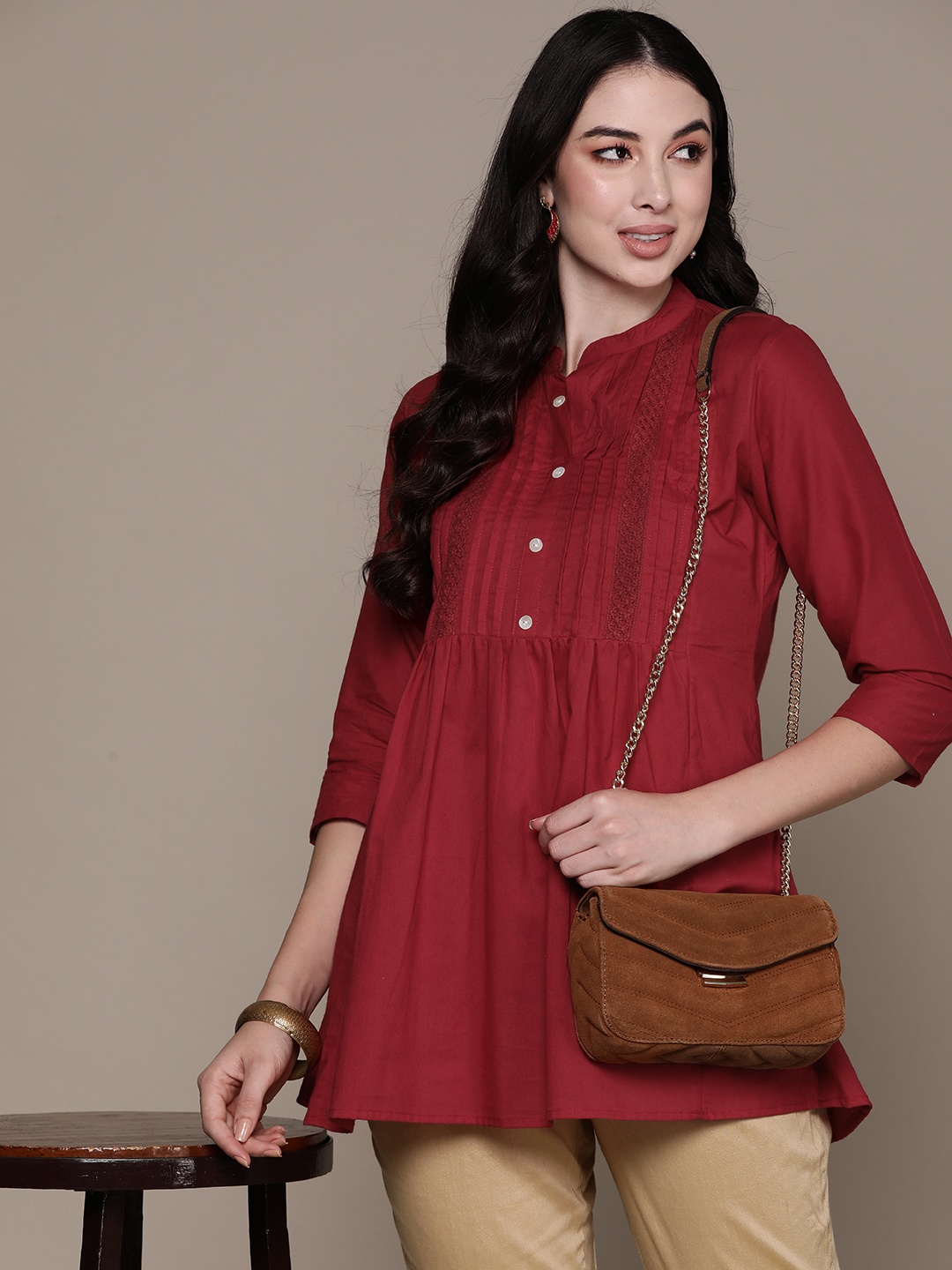 

Anubhutee Yoke Design Pure Cotton Pleated Kurti, Maroon