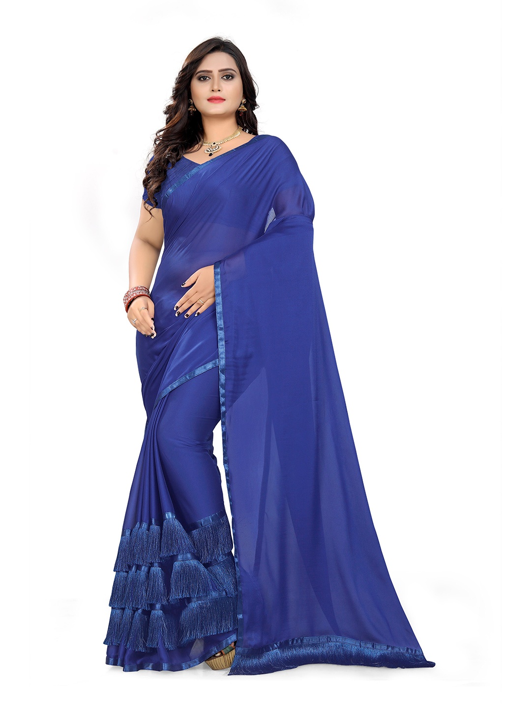 

KALINI Tassel Lace Georgette Saree, Blue