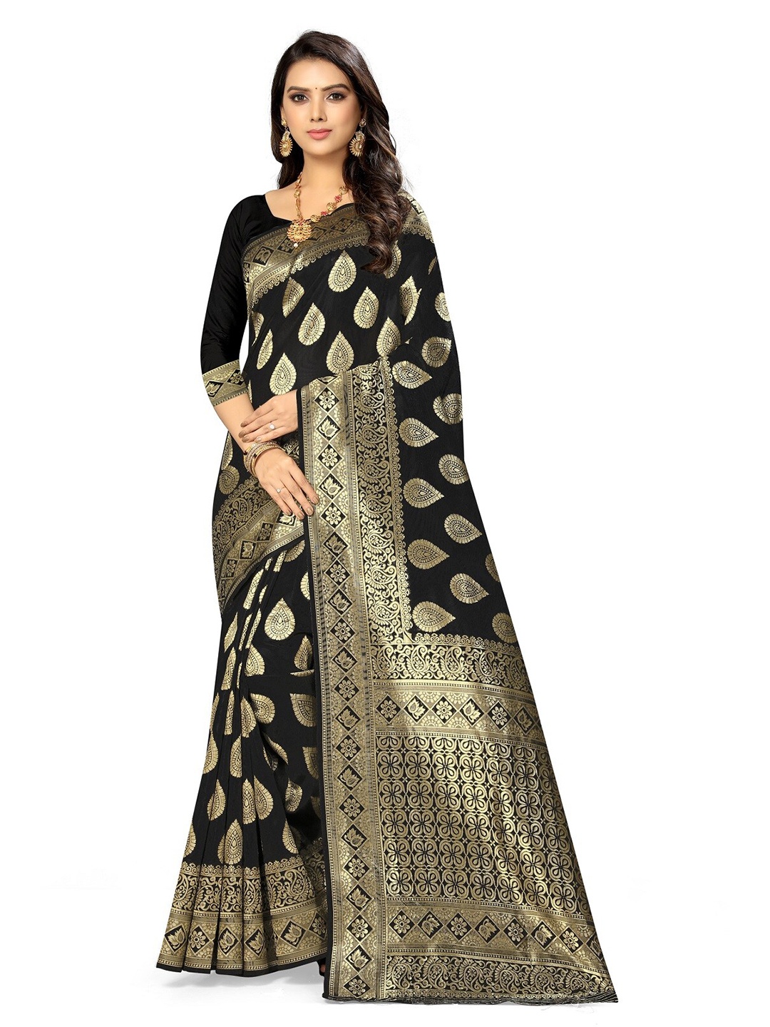 

KALINI Ethnic Woven Design Zari Saree, Black
