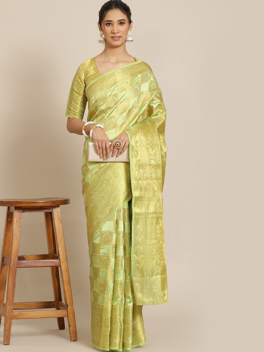 

KALINI Ethnic Woven Design Zari Silk Cotton Saree, Green