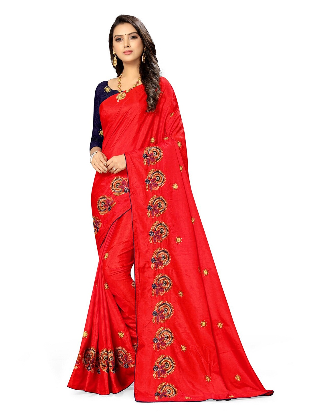 

KALINI Ethnic Motifs Embroidered Saree, Red