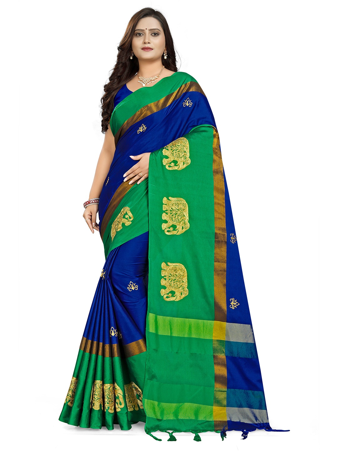 

KALINI Embellished Embroidered Silk Cotton Saree, Blue