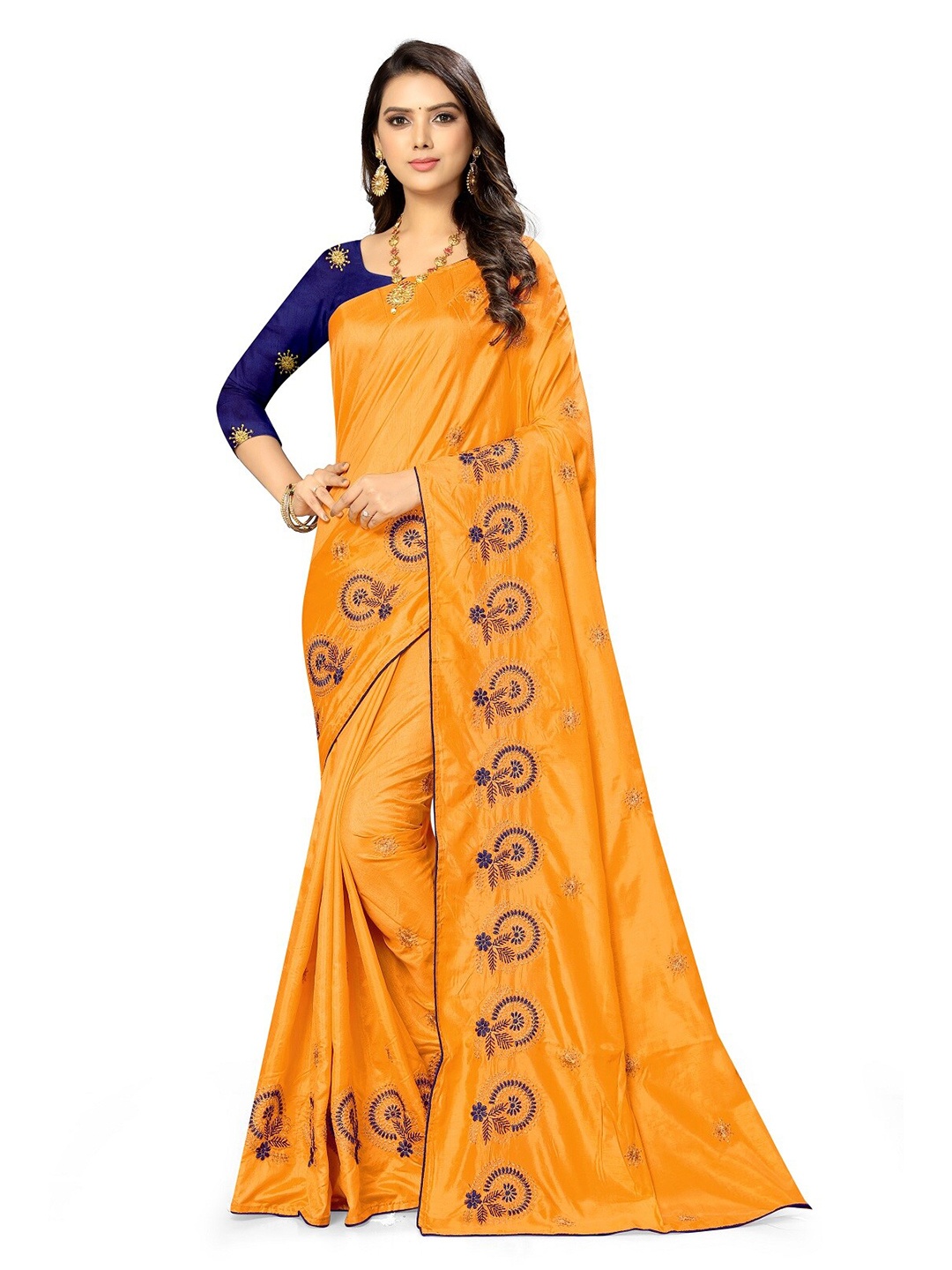 

KALINI Ethnic Motifs Embroidered Saree, Yellow