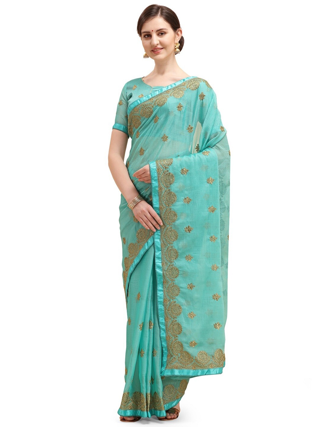 

KALINI Ethnic Embroidered Pure Chiffon Saree, Blue