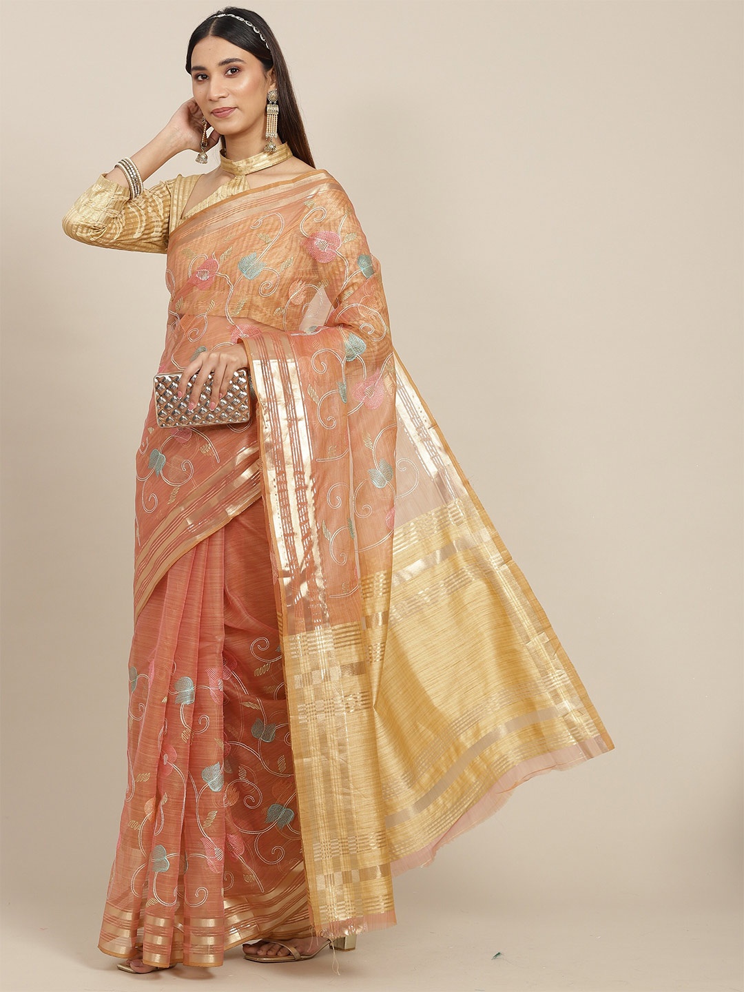 

KALINI Floral Embroidered Organza Saree, Pink