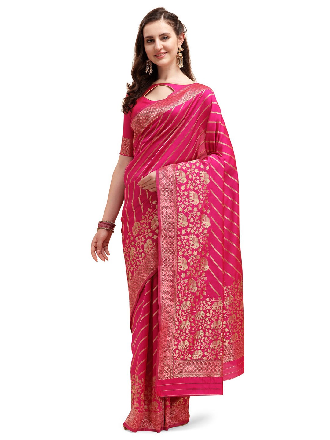 

KALINI Woven Design Zari Silk Cotton Saree, Pink