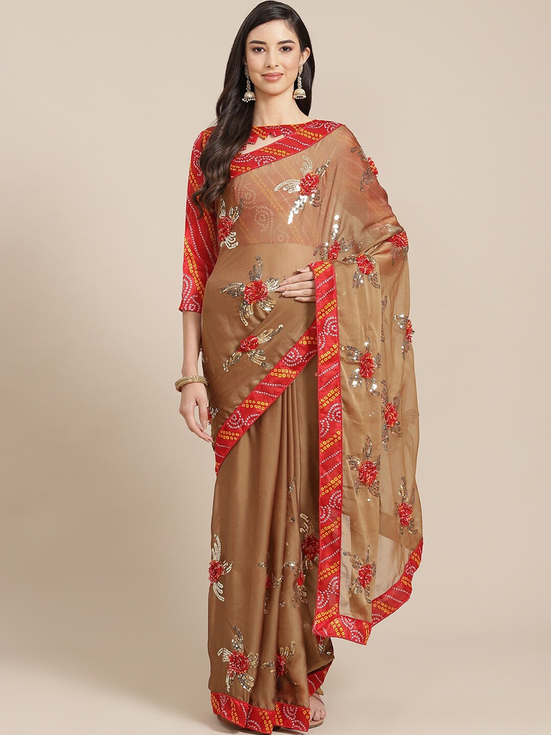 

KALINI Sequin Embellished Saree, Beige