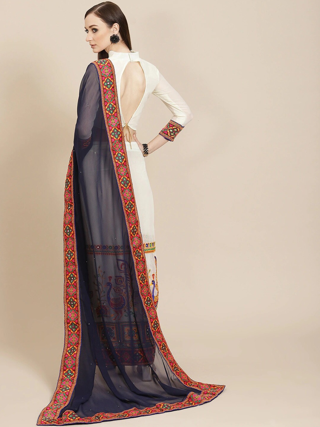 

KALINI Embellished Embroidered Pure Georgette Saree, Navy blue