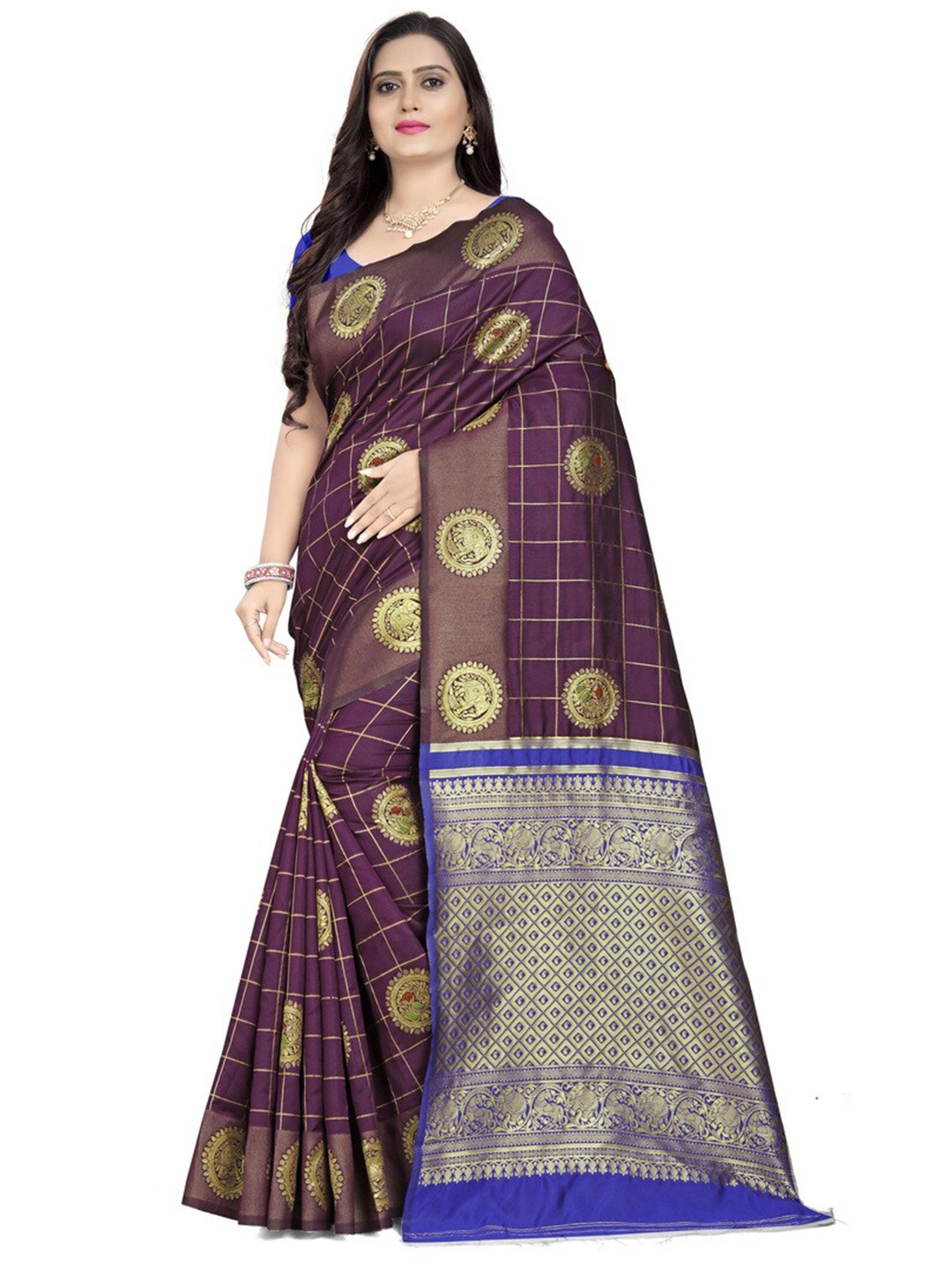 

KALINI Checked Zari Silk Cotton Saree, Pink