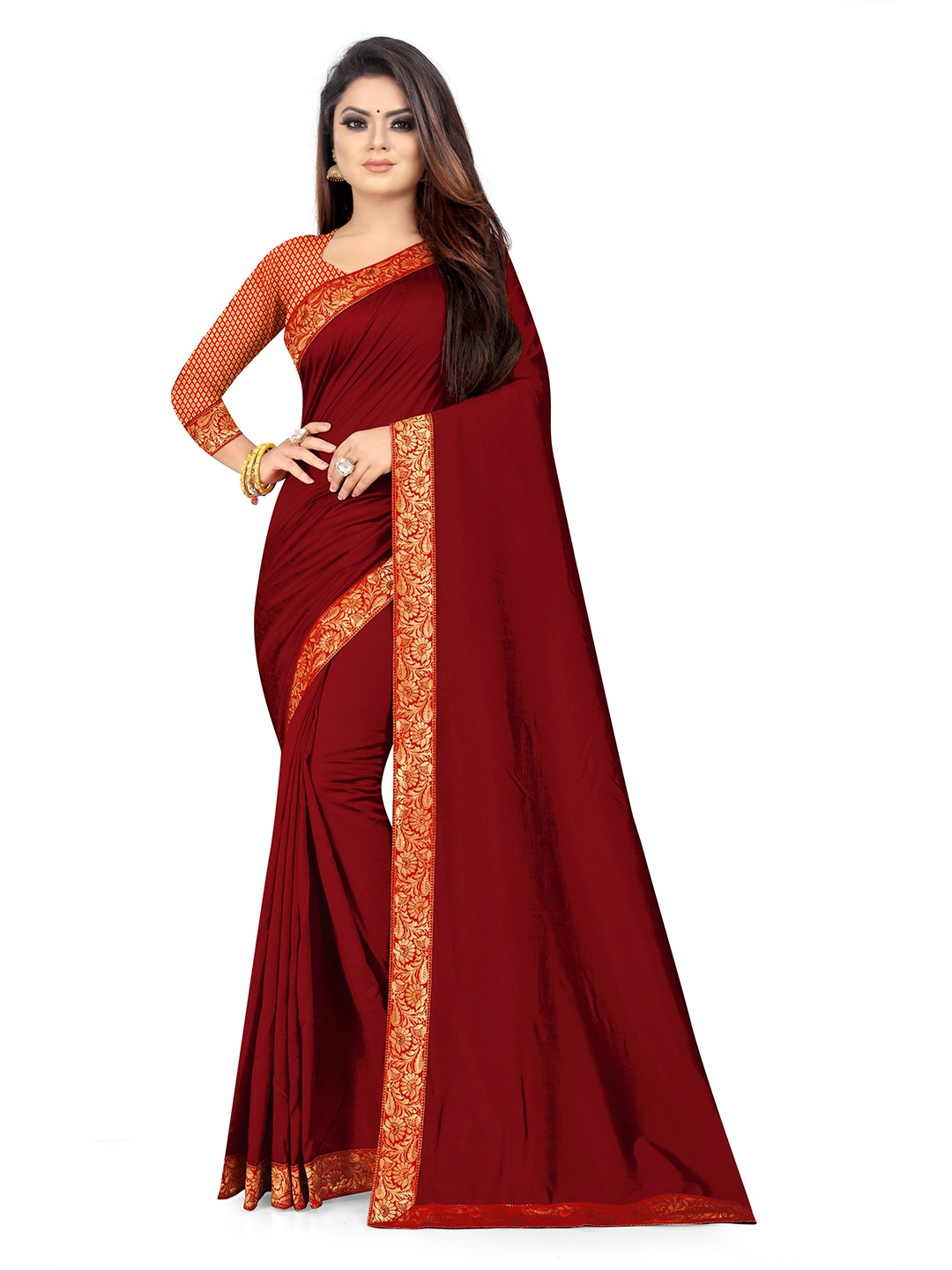 

KALINI Zari Cotton Blend Saree, Maroon