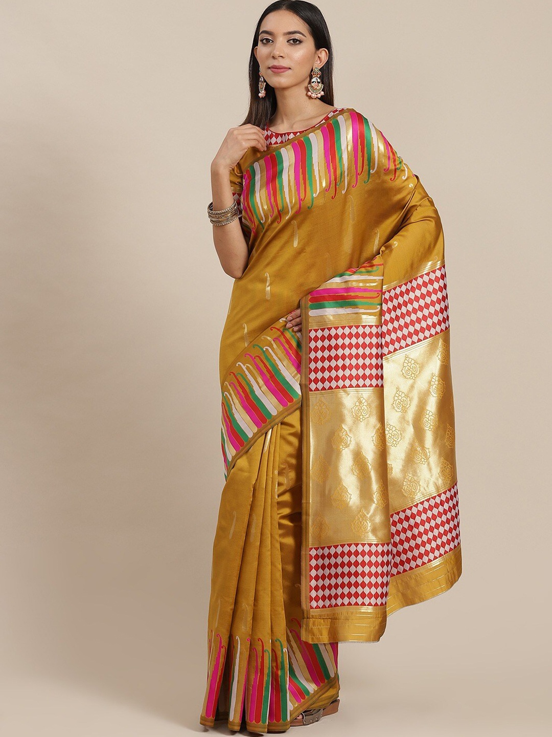 

KALINI Paisley Woven Design Zari Saree, Yellow