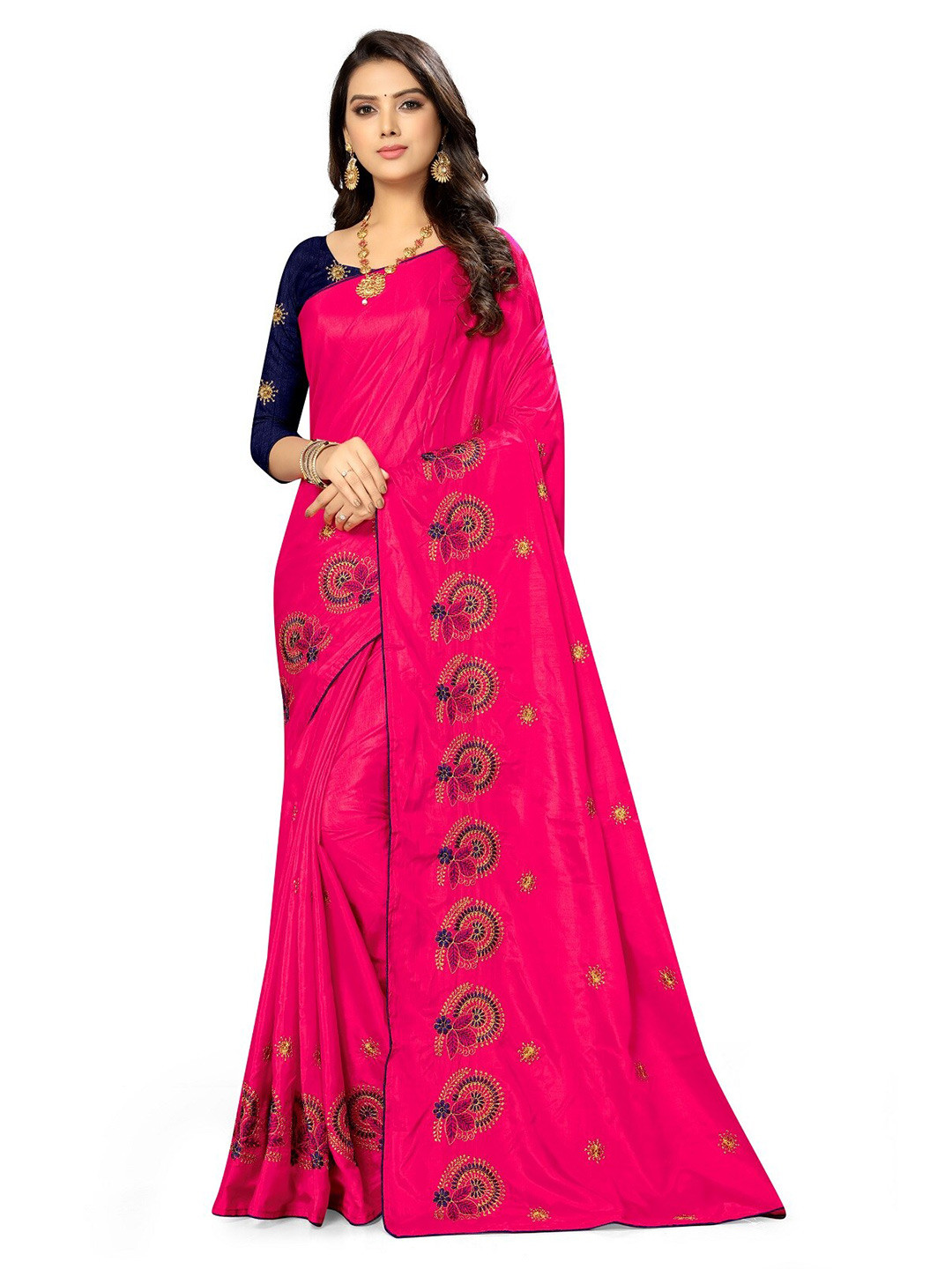 

KALINI Ethnic Motifs Embroidered Saree, Pink