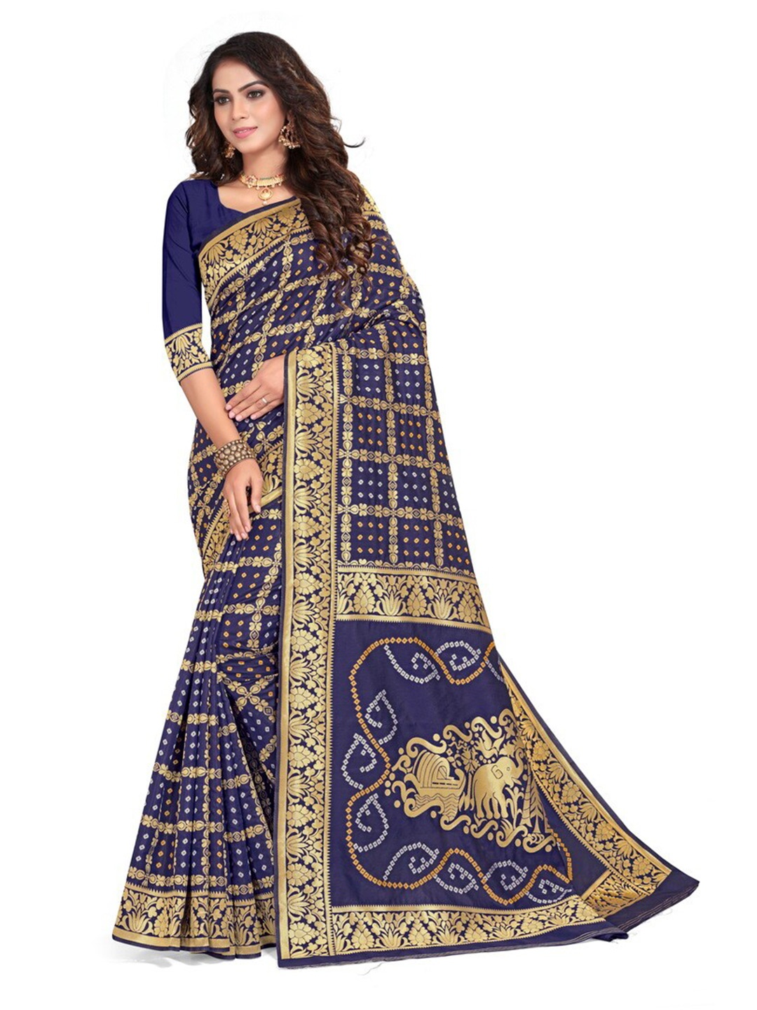 

KALINI Ethnic Motif Woven Design Zari Silk Cotton Saree, Blue