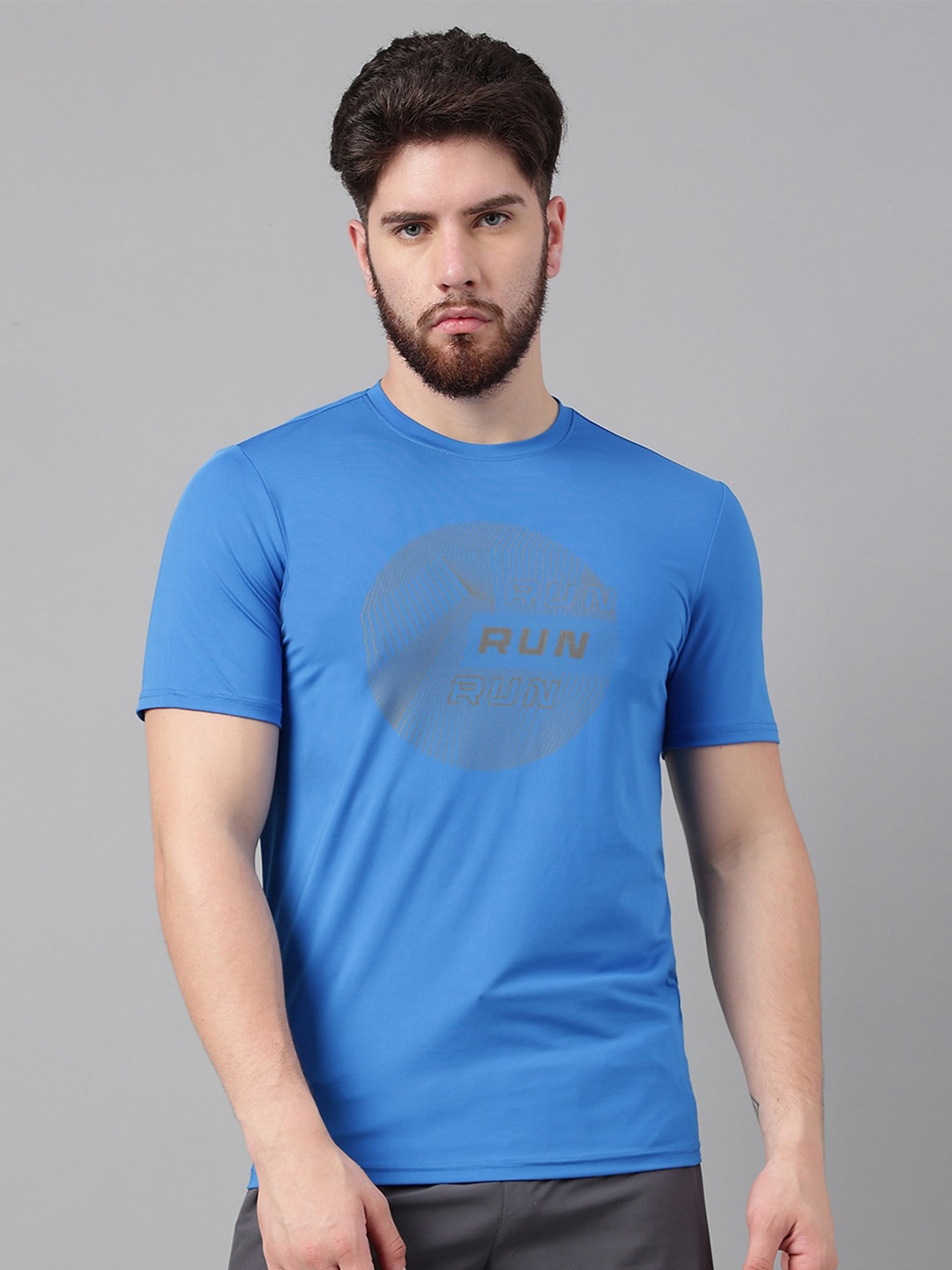 UNPAR Typography Printed Round Neck Training or Gym Sports T-shirt, Blue