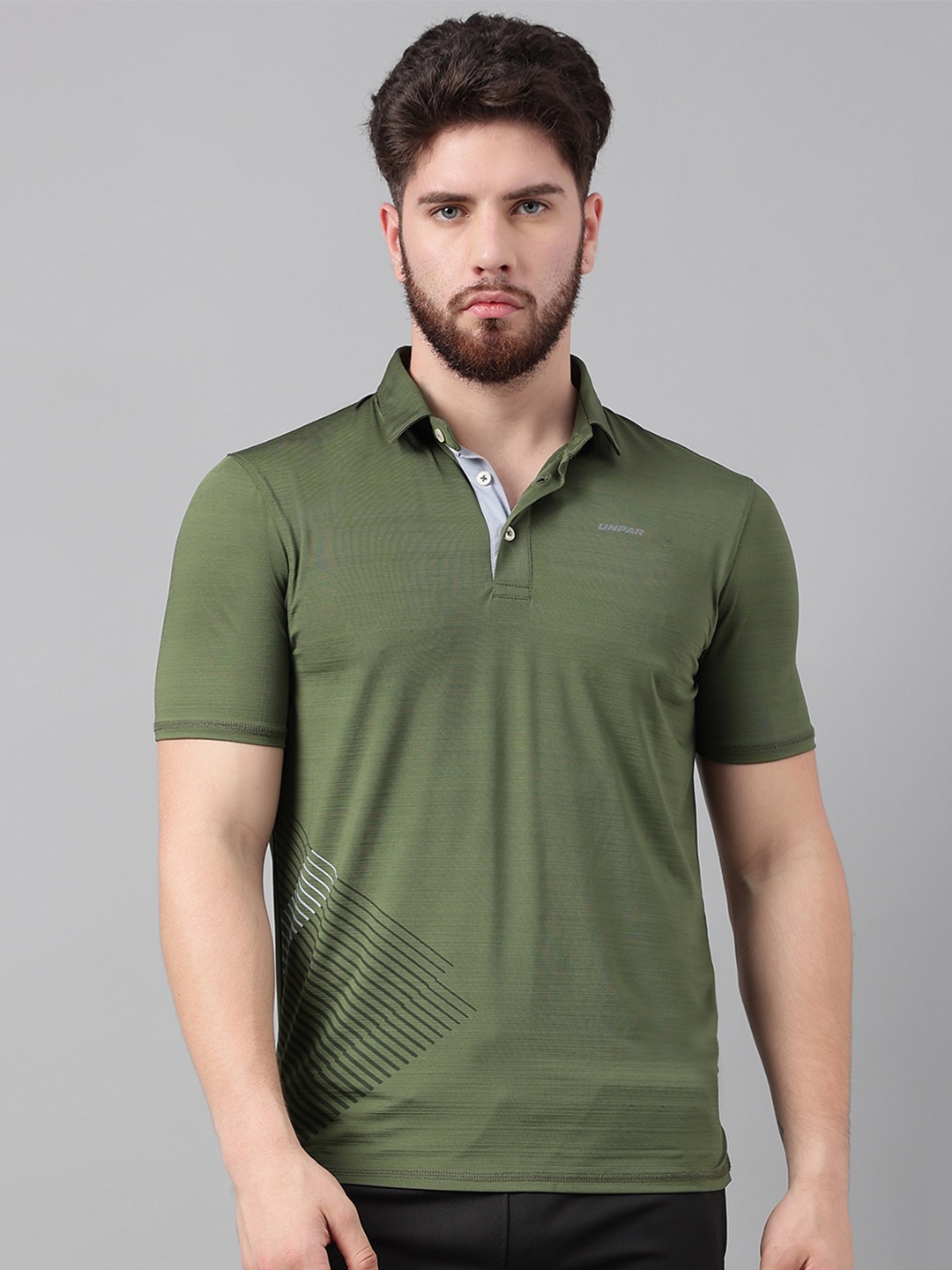 

UNPAR Striped Polo Collar T-shirt, Green