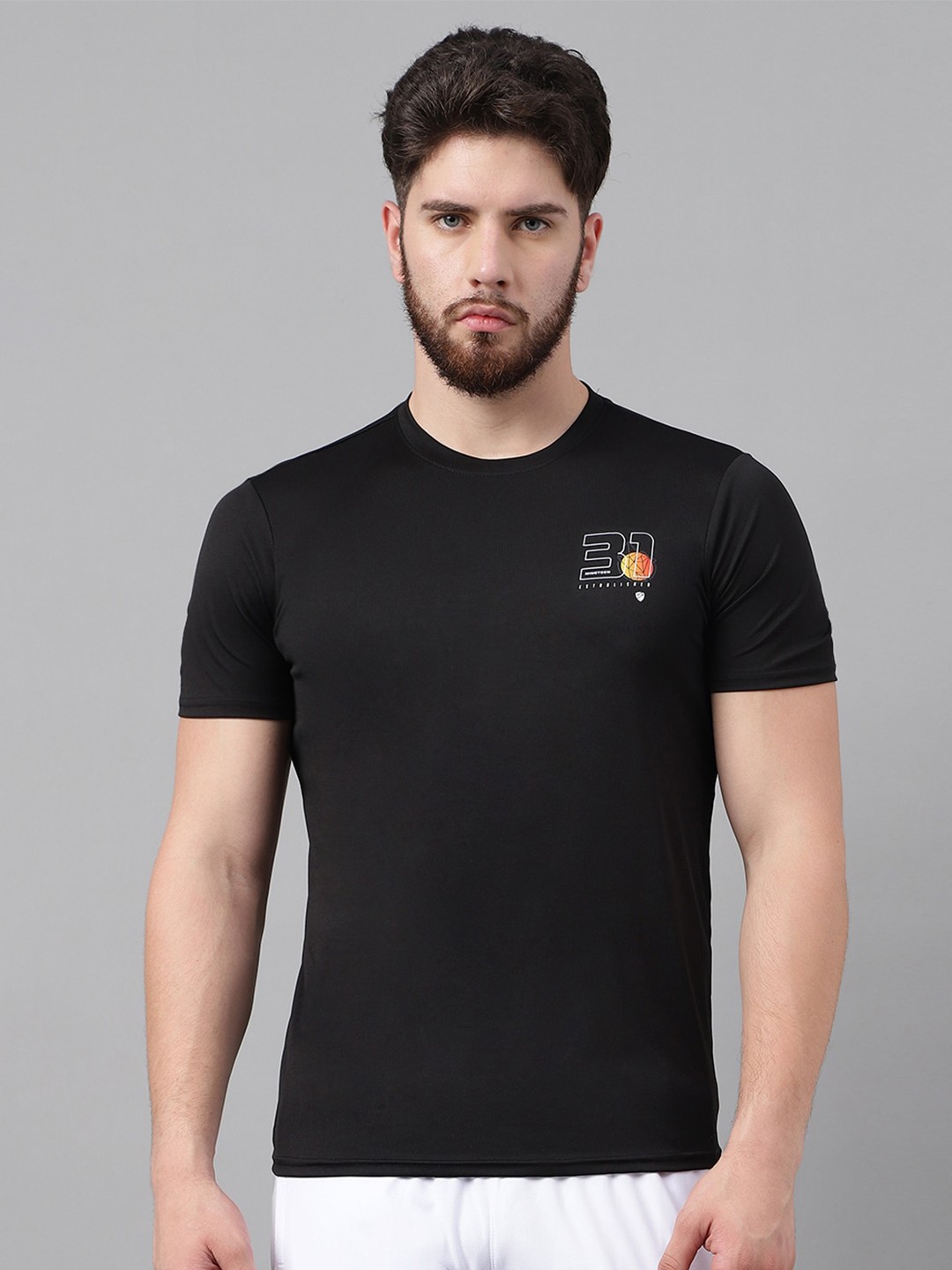 

UNPAR Round Neck Short Sleeves Sports T-shirt, Black