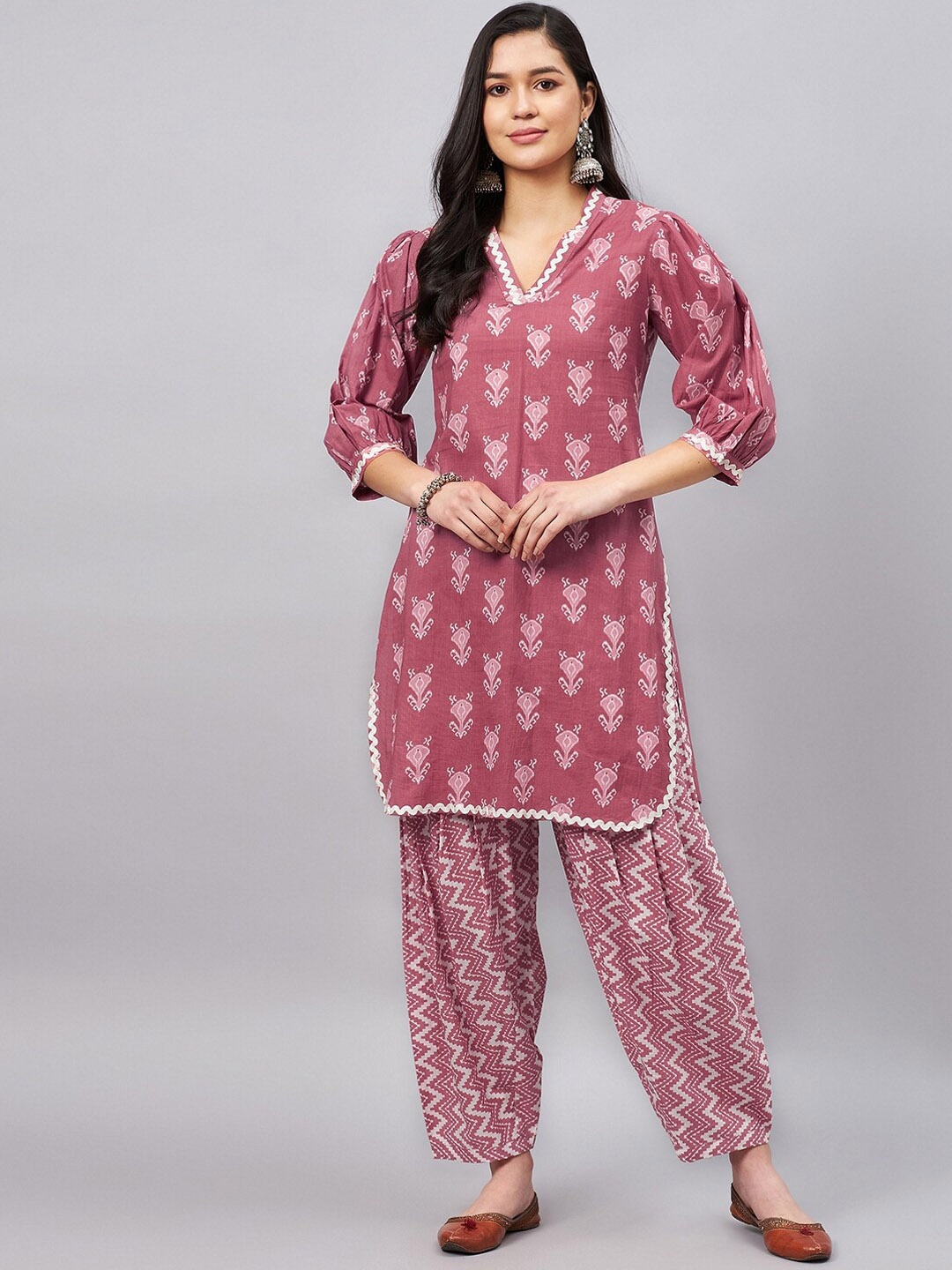 

WineRed Ethnic Motifs Printed Regular Pure Cotton Kurta With Salwar, Pink