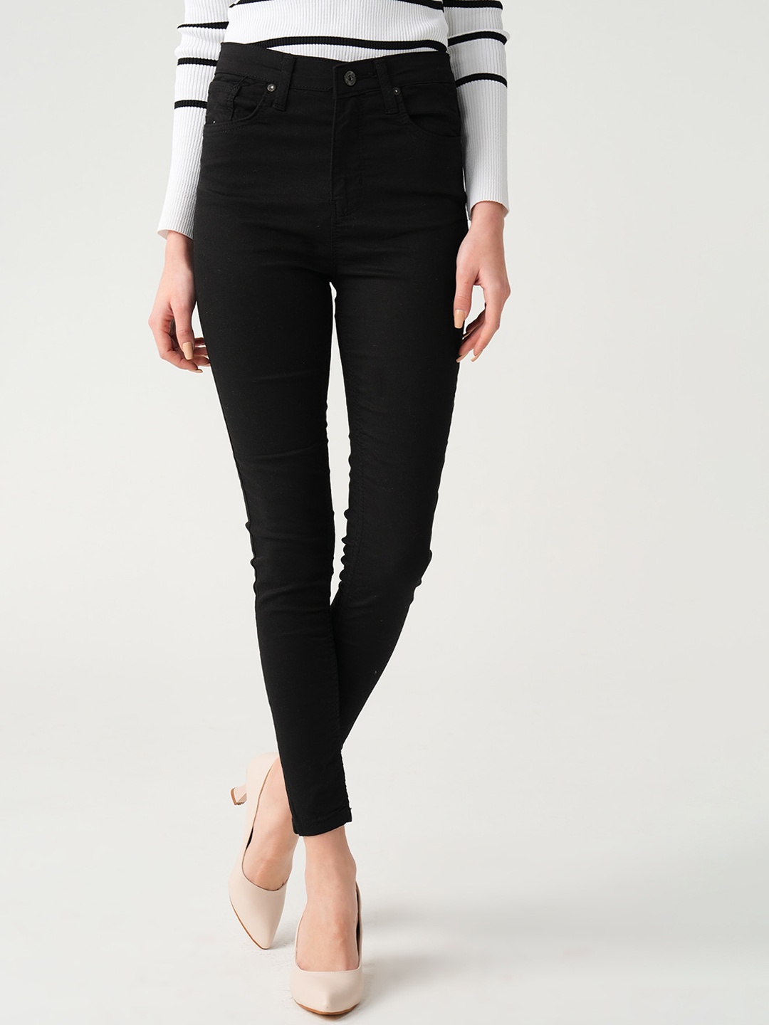 

PRET A TUER Women Skinny Fit Mid-Rise Stretchable Jeans, Black