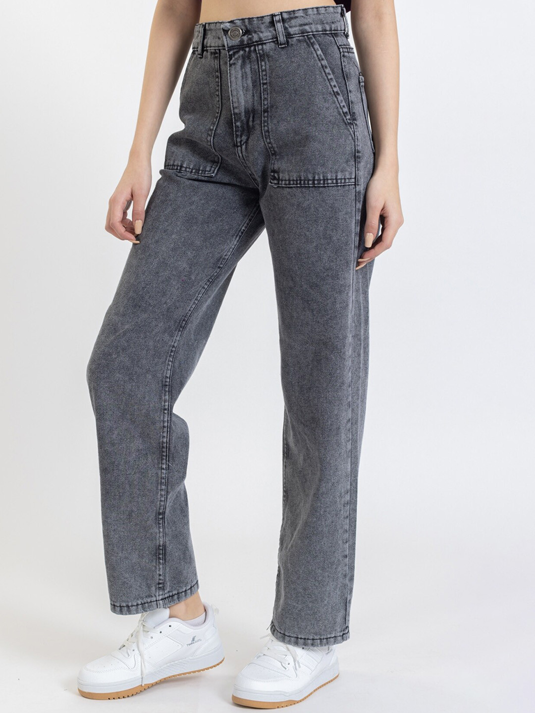 

PRET A TUER Women High-Rise Wide Leg Heavy Fade Jeans, Black