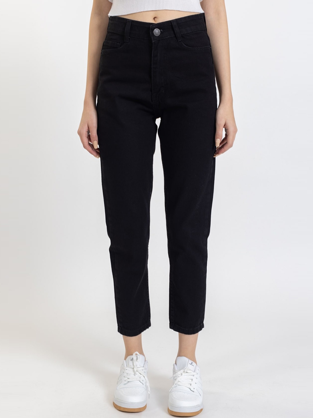 

PRET A TUER WomenTapered Fit Mid-Rise Jeans, Black
