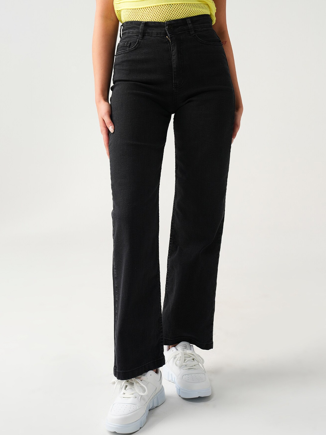 

PRET A TUER Women Clean Look High-Rise Pure Cotton Jeans, Black