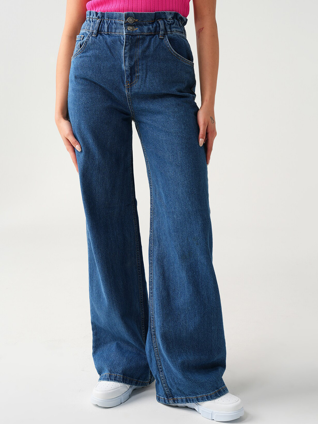 

PRET A TUER Women Wide Leg High-Rise Light Fade Jeans, Blue